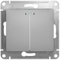 Выключатель с подсветкой без рамки Systeme Electric Glossa 2-кл. алюминий картинка